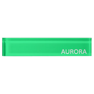 Aurora green color name nameplate