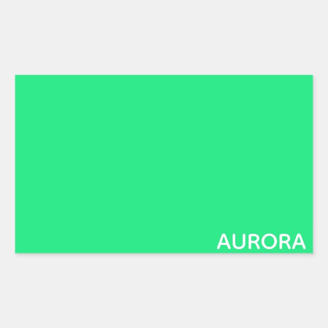 Aurora green color name rectangular sticker (Front)