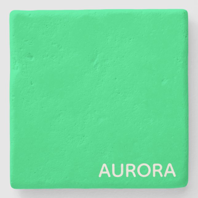 Aurora green color name stone coaster (Front)
