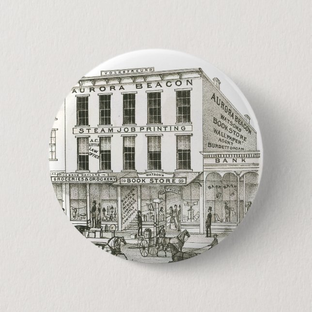 Aurora Illinois Aurora Beacon News 1871 Stone Lith 6 Cm Round Badge (Front)