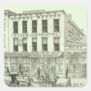 Aurora Illinois Aurora Beacon News 1871 Stone Lith Square Sticker