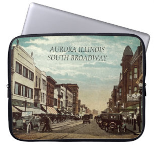 Aurora Illinois South Broadway WATERCOLOR Art 1920 Laptop Sleeve