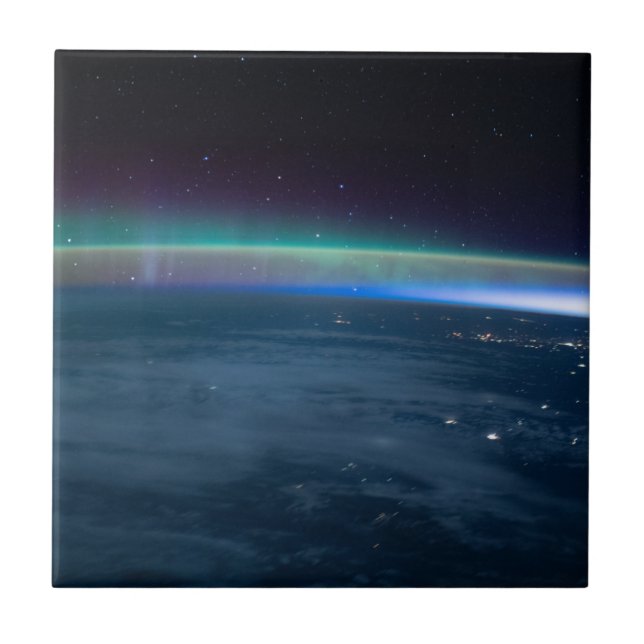 Aurora intersected with Earth's airglow from space Tile (Front)