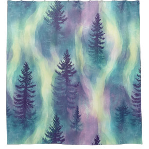 Aurora Landscape Forest Pattern Shower Curtain