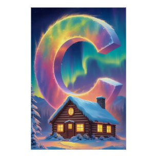 Aurora Letter C Poster Northern Lights Art Print