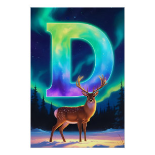 Aurora Letter D Poster   Northern Lights Art Print