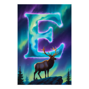 Aurora Letter E Poster Northern Lights Art Print