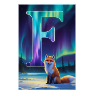 Aurora Letter F Poster   Northern Lights Art Print