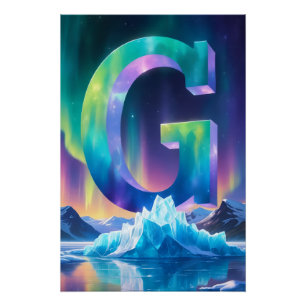 Aurora Letter G Poster   Northern Lights Art Print