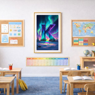 Aurora Letter K Poster   Northern Lights Art