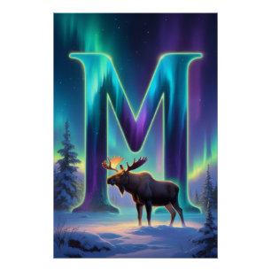 Aurora Letter M Poster   Northern Lights Art
