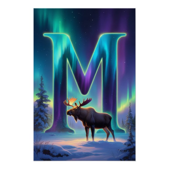Aurora Letter M Poster | Northern Lights Art (Front)