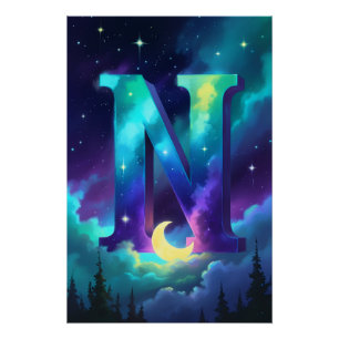 Aurora Letter N Poster Northern Lights Art