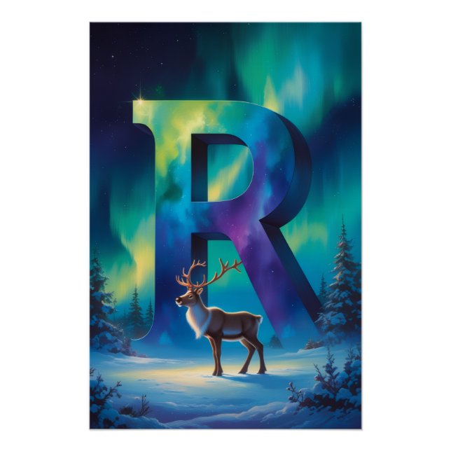 Aurora Letter R Poster | Northern Lights Art (Front)