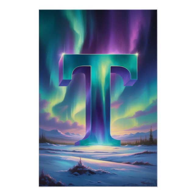 Aurora Letter T Poster | Northern Lights Art (Front)