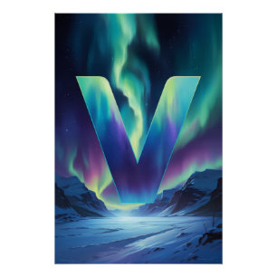 Aurora Letter V Poster Northern Lights Art