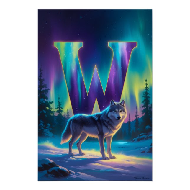 Aurora Letter W Poster | Northern Lights Art (Front)