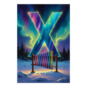 Aurora Letter X Poster Northern Lights Art