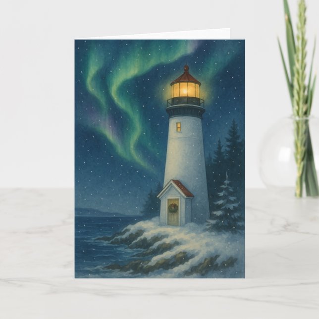 Aurora Lighthouse Christmas Card (Front)