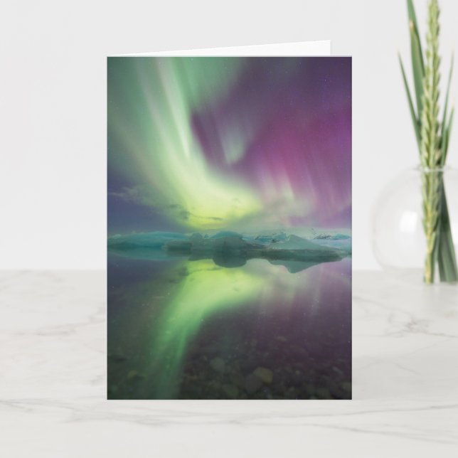Aurora Lights in Lagoon | Jokulsarlon, Iceland Card (Front)