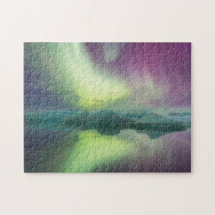Aurora Lights in Lagoon   Jokulsarlon, Iceland Jigsaw Puzzle