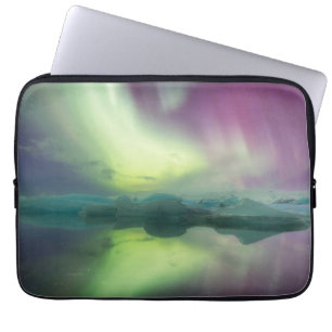 Aurora Lights in Lagoon   Jokulsarlon, Iceland Laptop Sleeve