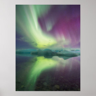 Aurora Lights in Lagoon Jokulsarlon, Iceland Poster