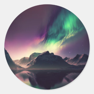 Aurora Lights Night Sky  Classic Round Sticker