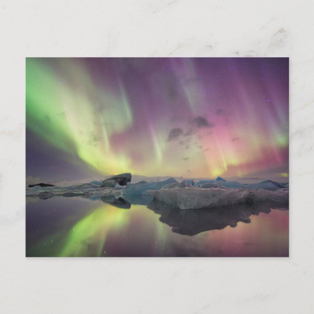 Aurora Lights Reflect in Lagoon Postcard (Front)