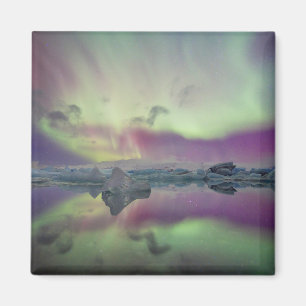 Aurora Lights Reflect Lagoon Iceland Magnet