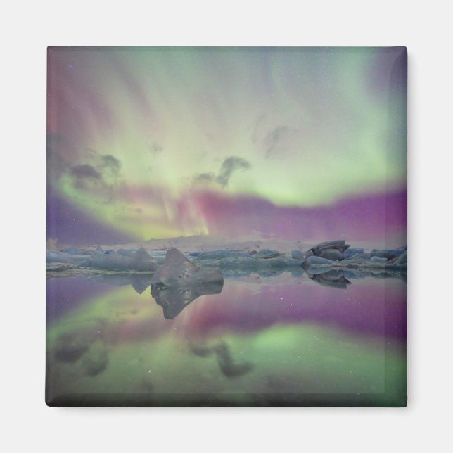 Aurora Lights Reflect Lagoon | Iceland Magnet (Front)