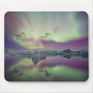 Aurora Lights Reflect Lagoon Iceland Mouse Mat
