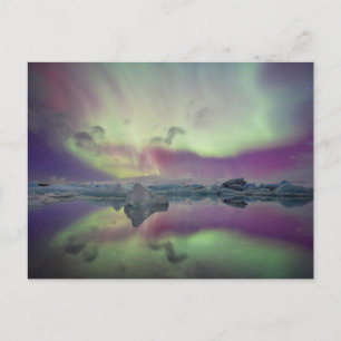 Aurora Lights Reflect Lagoon   Iceland Postcard