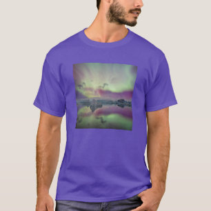 Aurora Lights Reflect Lagoon   Iceland T-Shirt