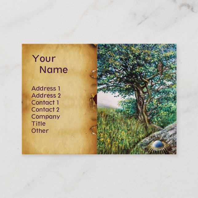 AURORA / MAGIC TREE, green, blue,parchment Business Card (Front)