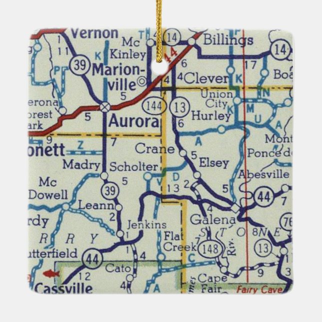 Aurora MO Vintage Map Ceramic Ornament (Back)