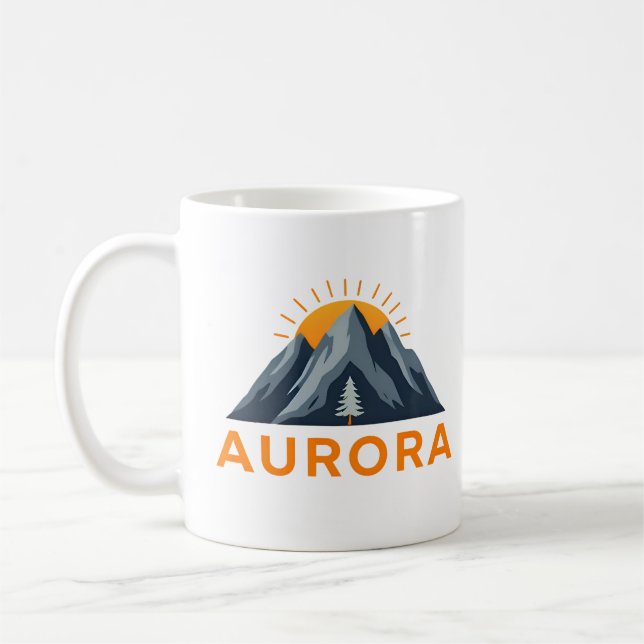 Aurora Mountain Sunrise Logo – Outdoor Adventure Coffee Mug (Left)