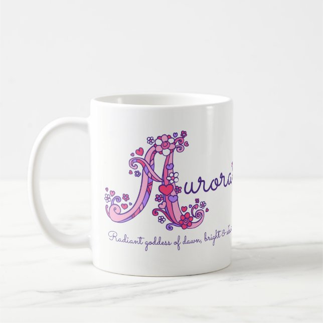 Aurora name meaning decorative A monogram mug (Left)