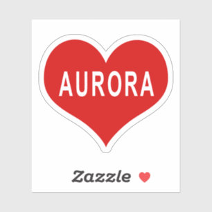 AURORA NAME Red Love Heart Vinyl Sticker