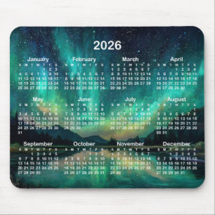 Aurora Night Sky Landscape 2026 Calendar Mouse Mat