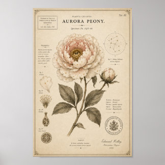 Aurora Peony Victorian Botanical Museum Print