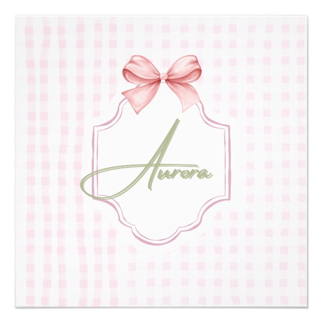 Aurora Personalized Pink Bow & Gingham Print  (Front)