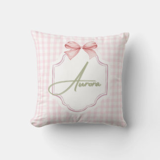 Aurora Personalized Pink Bow & Gingham Print  Cushion