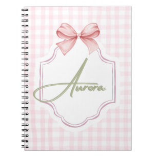 Aurora Personalized Pink Bow & Gingham Print Notebook