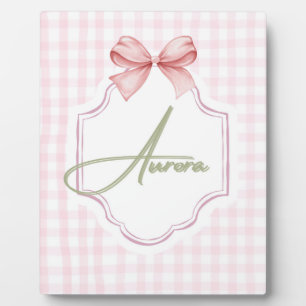 Aurora Personalized Pink Bow & Gingham Print  Plaque