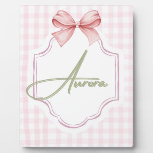 Aurora Personalized Pink Bow & Gingham Print  Plaque