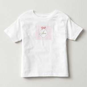 Aurora Personalized Pink Bow & Gingham Print  Toddler T-Shirt