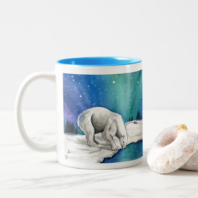 Aurora Polar Bear Two-Tone Coffee Mug (With Donut)