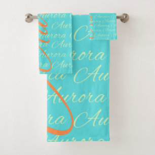 Aurora Repeating Name Pattern Bath Towel Set