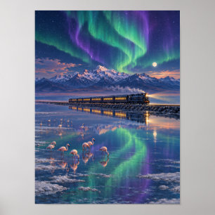 Aurora Salt Lake Night Train 12x16 Poster